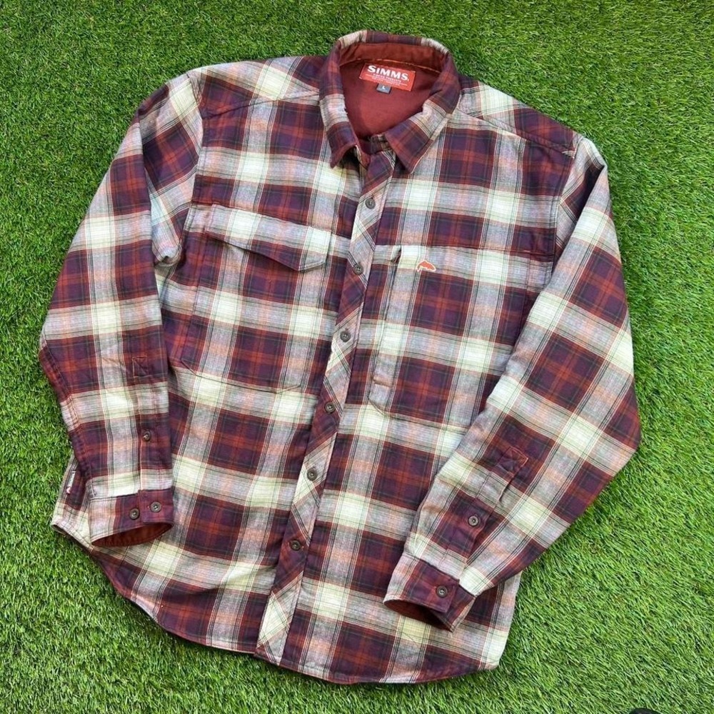 Simms Shirt Mens Large Fleece Lined Flannel Button Up Fishing